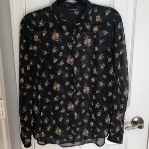 The Kooples sheer black with flowers blouse
